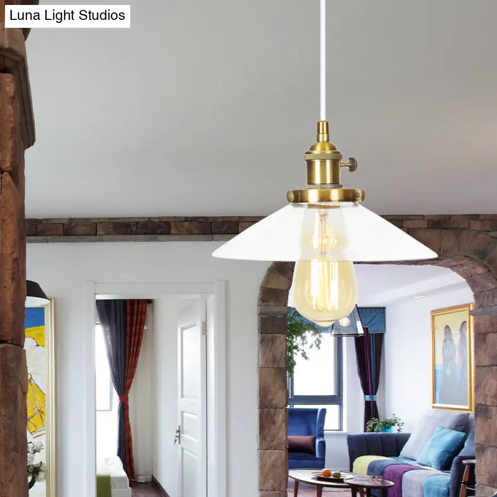 Farmhouse Style Cone Pendant Lamp: Metallic & Clear Glass Height-Adjustable Ceiling Light