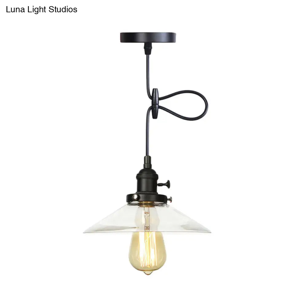 Farmhouse Style Cone Pendant Lamp: Metallic & Clear Glass Height-Adjustable Ceiling Light