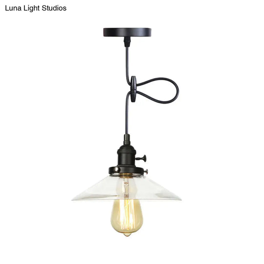 Farmhouse Style Cone Pendant Lamp: Metallic & Clear Glass Height-Adjustable Ceiling Light