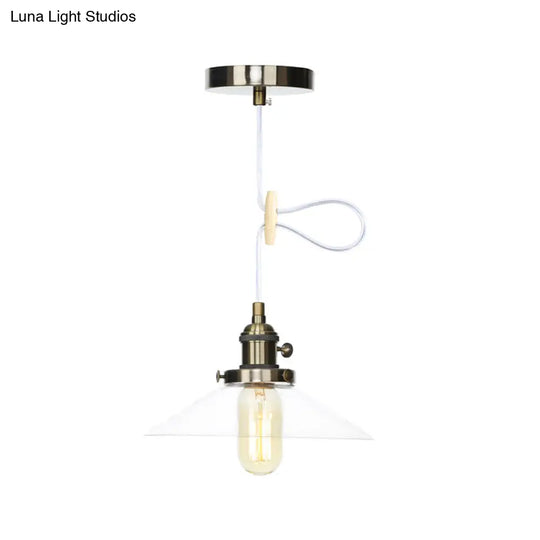 Farmhouse Style Cone Pendant Lamp: Metallic & Clear Glass Height-Adjustable Ceiling Light