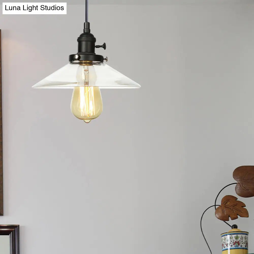 Farmhouse Style Cone Pendant Lamp: Metallic & Clear Glass Height-Adjustable Ceiling Light