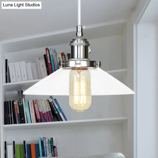 Farmhouse Style Cone Pendant Lamp: Metallic & Clear Glass Height-Adjustable Ceiling Light Chrome