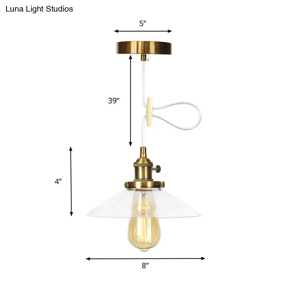 Farmhouse Style Cone Pendant Lamp: Metallic & Clear Glass Height-Adjustable Ceiling Light