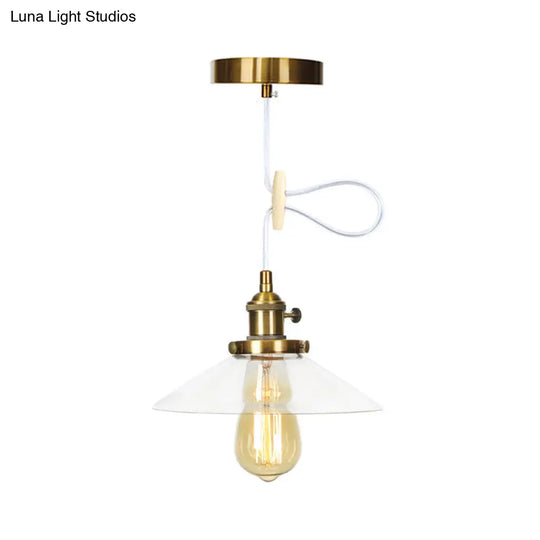 Farmhouse Style Cone Pendant Lamp: Metallic & Clear Glass Height-Adjustable Ceiling Light