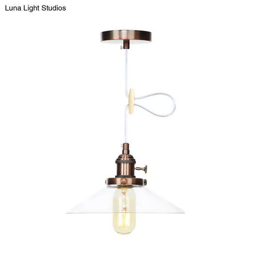 Farmhouse Style Cone Pendant Lamp: Metallic & Clear Glass Height-Adjustable Ceiling Light