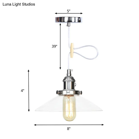 Farmhouse Style Cone Pendant Lamp: Metallic & Clear Glass Height-Adjustable Ceiling Light