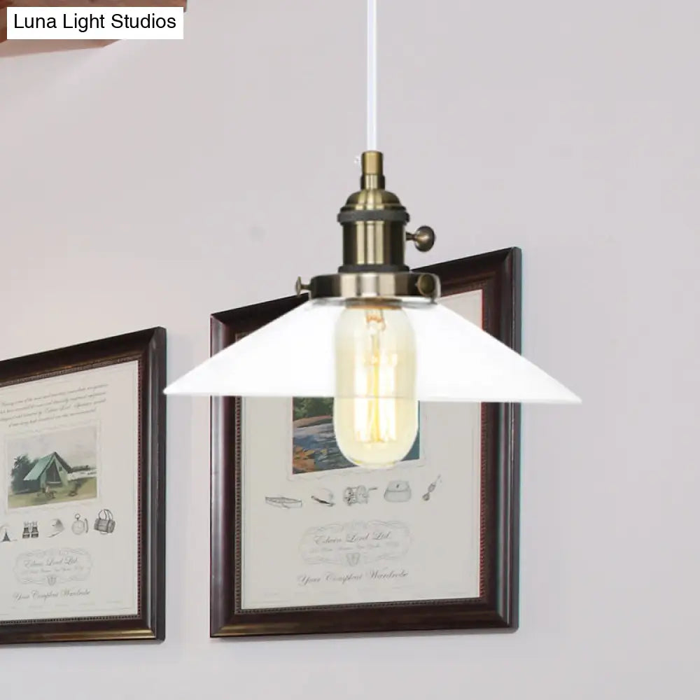 Farmhouse Style Cone Pendant Lamp: Metallic & Clear Glass Height-Adjustable Ceiling Light Bronze