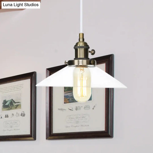 Farmhouse Style Cone Pendant Lamp: Metallic & Clear Glass Height-Adjustable Ceiling Light Bronze