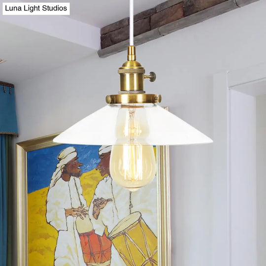 Farmhouse Style Cone Pendant Lamp: Metallic & Clear Glass Height-Adjustable Ceiling Light Brass