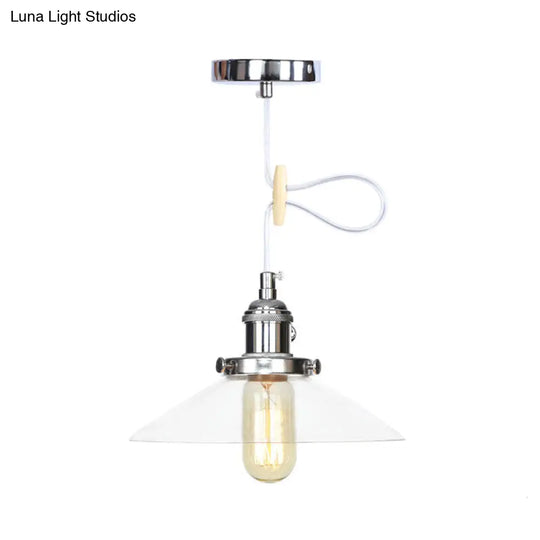 Farmhouse Style Cone Pendant Lamp: Metallic & Clear Glass Height-Adjustable Ceiling Light