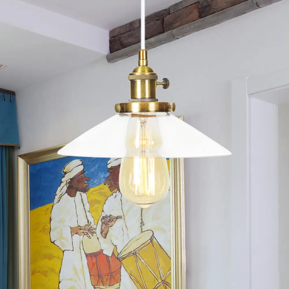 Metallic And Clear Glass Farmhouse Cone Pendant Lamp - Adjustable Height Ceiling Light Brass