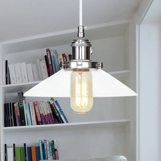 Metallic And Clear Glass Farmhouse Cone Pendant Lamp - Adjustable Height Ceiling Light Chrome
