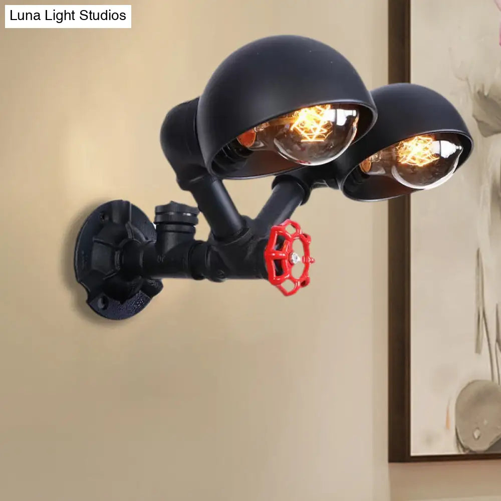 Metallic Antique Style Wall Light With Pipe Design - 2 Lights Black Finish