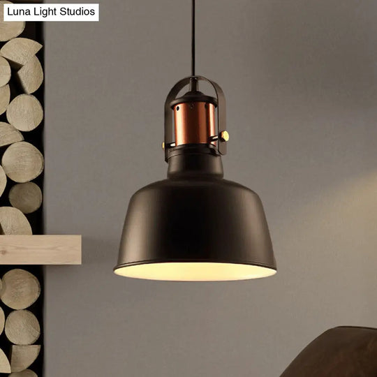 Vintage Style Metallic Barn Ceiling Pendant Lamp With 47 Cord - Black/White For Restaurants Black