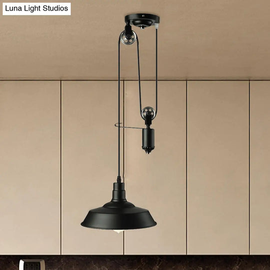 Metallic Barn Shade Pendant Light With Pulley - Perfect For Your Rustic Farmhouse Kitchen!