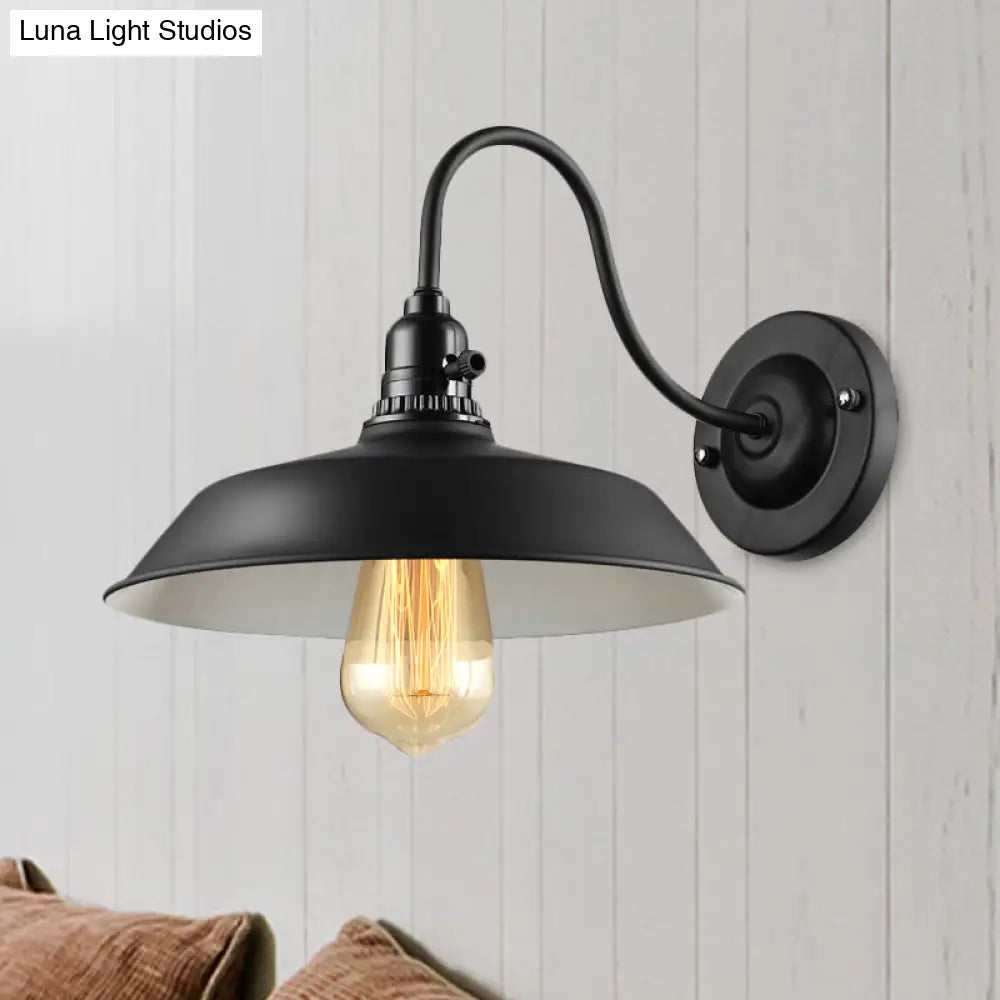 Metallic Barn Shade Wall Lamp - Industrial Bedroom Lighting In Black