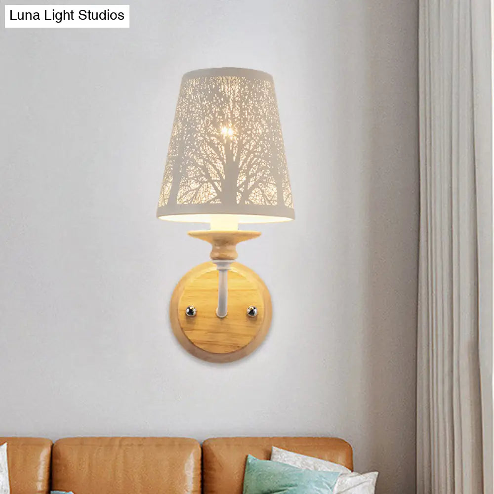 Metallic Bedroom Wall Lamp With Modern Tree Design In White