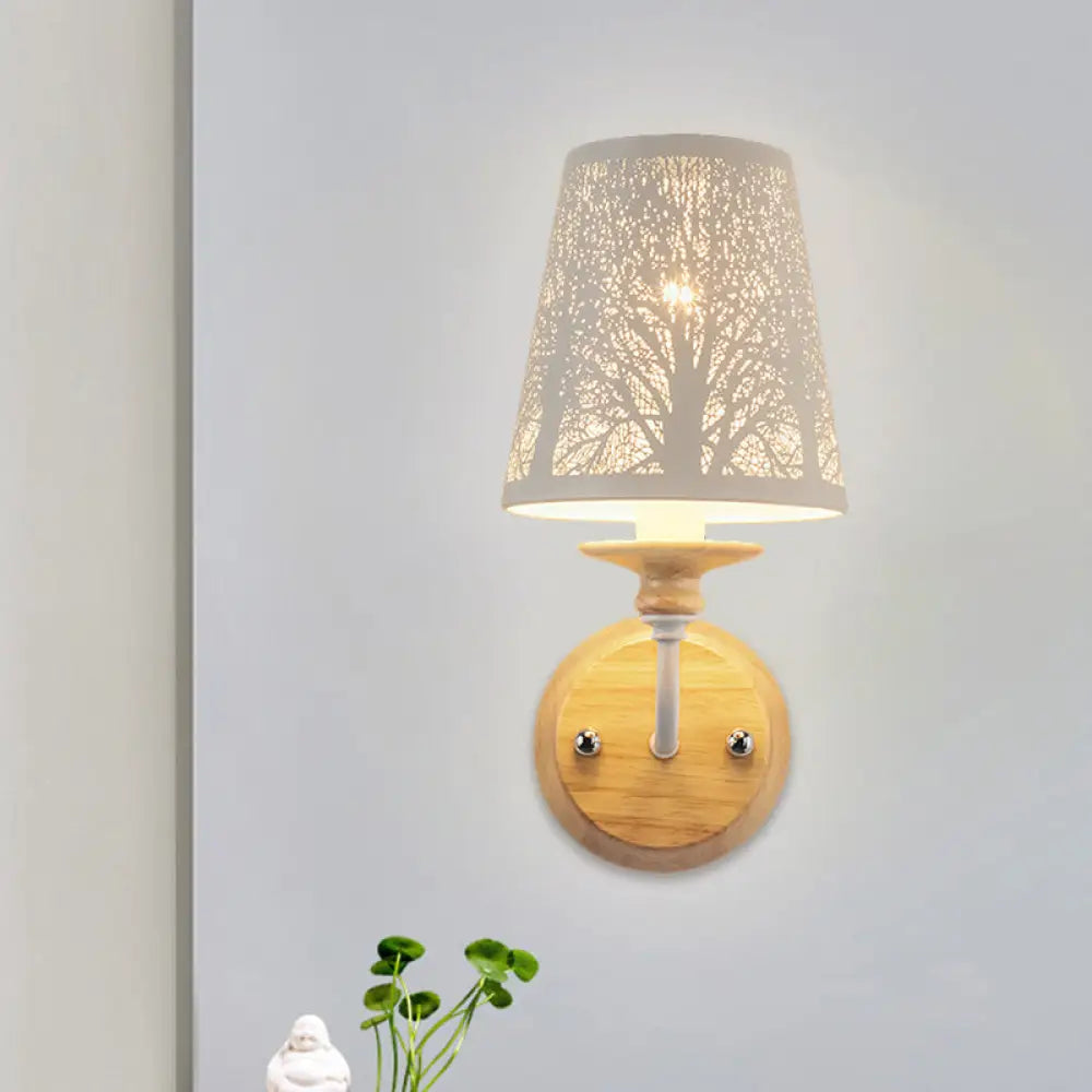 Metallic Bedroom Wall Lamp With Modern Tree Design In White