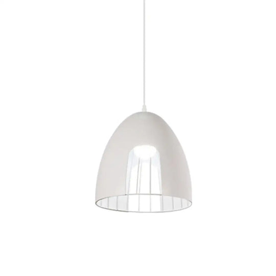 Metallic Bell Ceiling Light With Cage Shade - Industrial Pendant In White/Black White