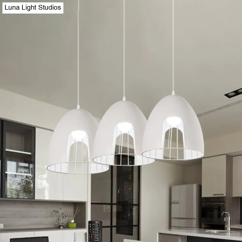 Metallic Bell Ceiling Light With Cage Shade - Industrial Pendant In White/Black