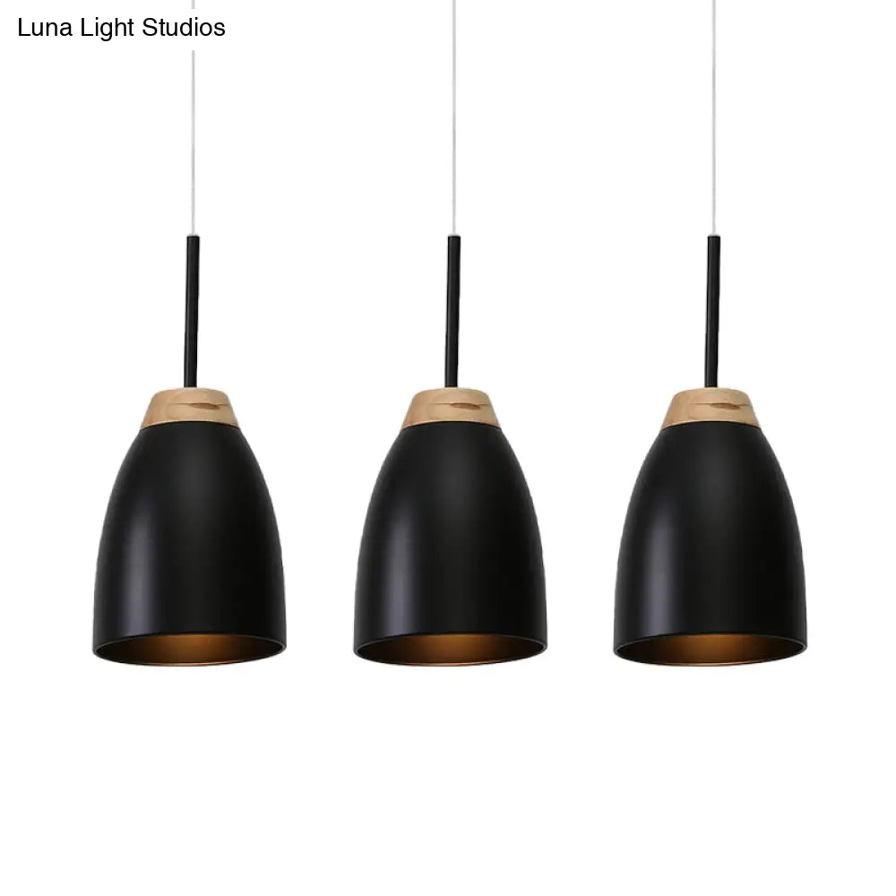 Metallic Bell Pendulum Lighting - Minimalist 3-Light Black Hanging Lamp With Linear Canopy