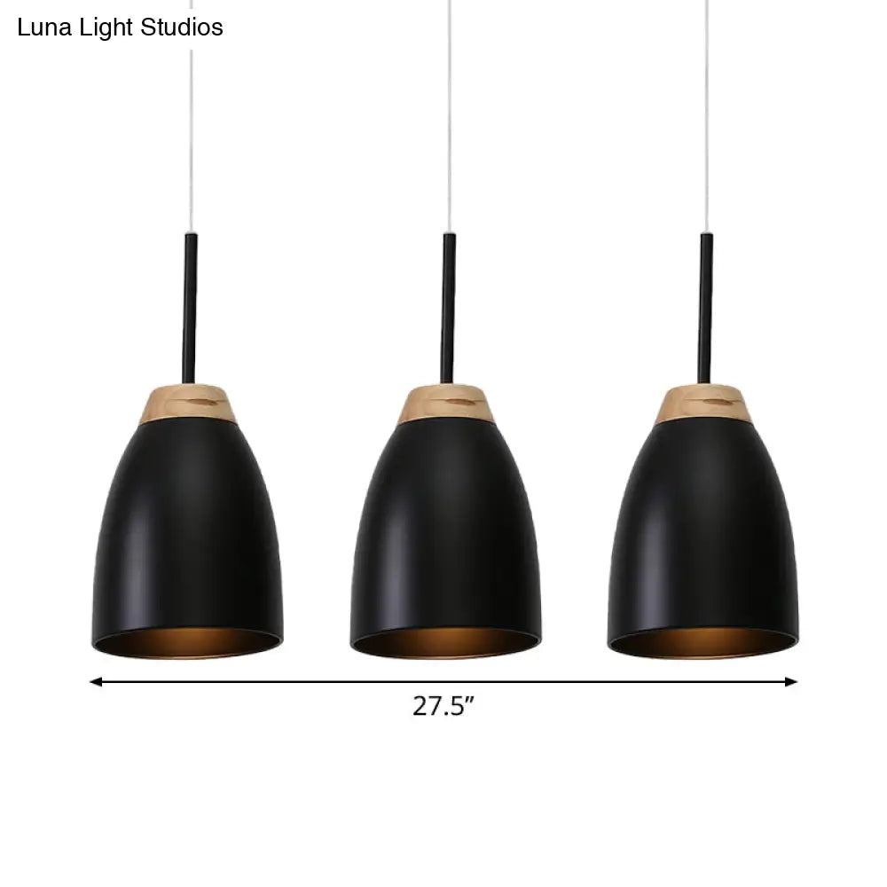 Metallic Bell Pendulum Lighting - Minimalist 3-Light Black Hanging Lamp With Linear Canopy