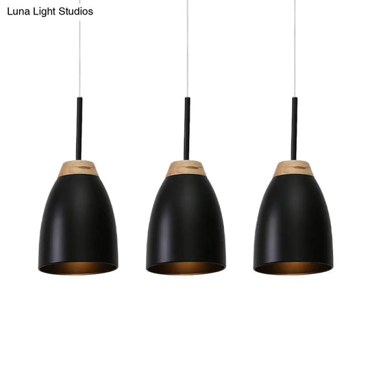 Metallic Bell Pendulum Lighting - Minimalist 3-Light Black Pendant Lamp With Linear Canopy