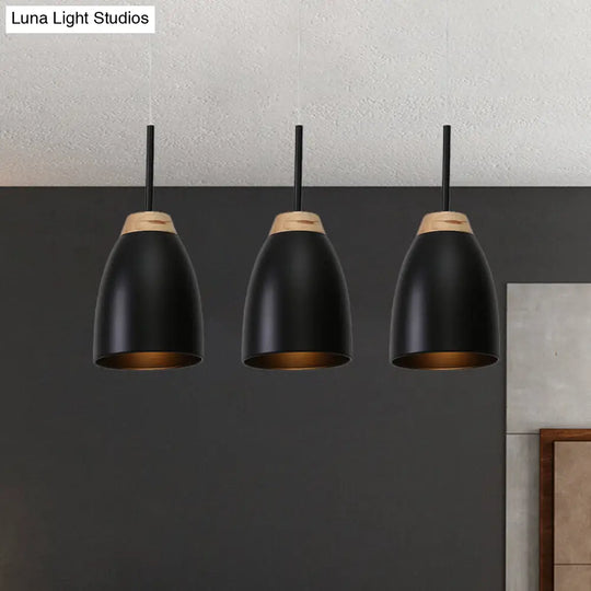 Metallic Bell Pendulum Lighting - Minimalist 3-Light Black Pendant Lamp With Linear Canopy