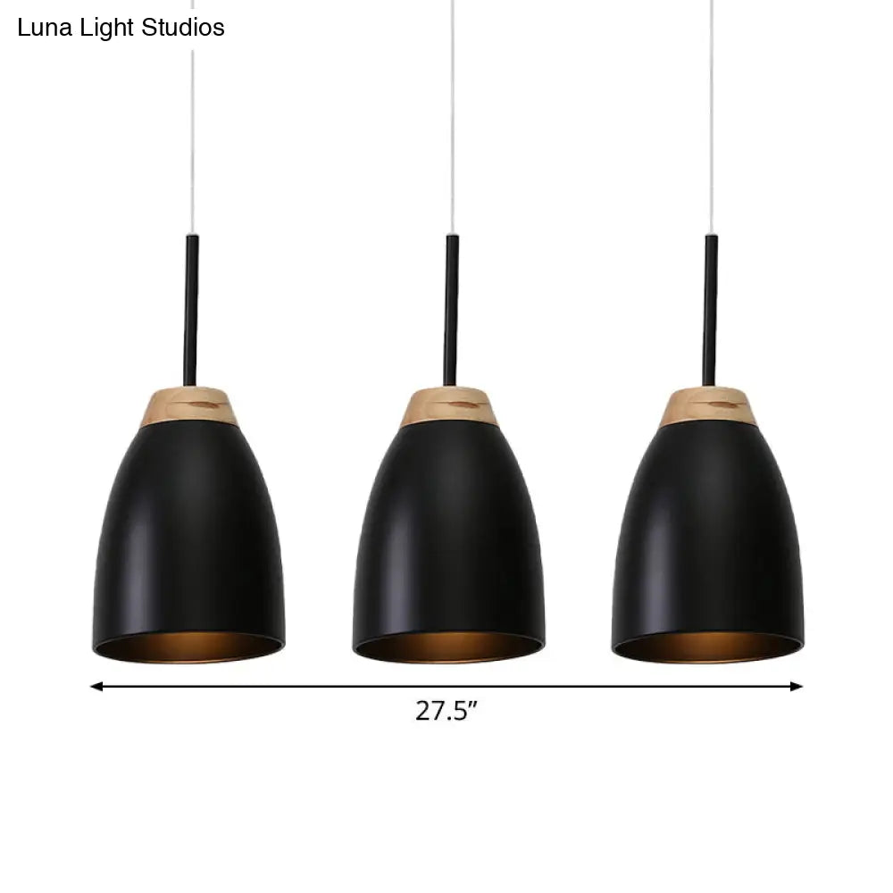 Metallic Bell Pendulum Lighting - Minimalist 3-Light Black Pendant Lamp With Linear Canopy