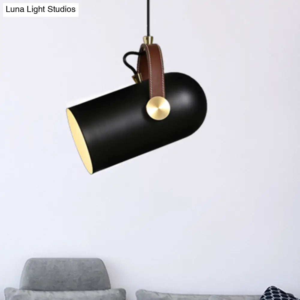 Metallic Bell Suspended Light: Loft Stylish Pendant Lighting W/Adjustable Leather Strap - Black