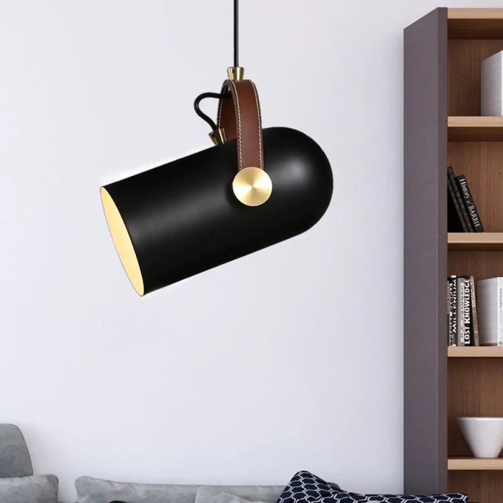 Metallic Bell Suspended Light: Loft Stylish Pendant Lighting W/Adjustable Leather Strap - Black