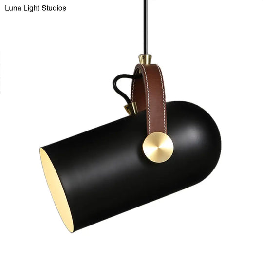 Stylish Metallic Bell Pendant Light With Adjustable Leather Strap In Black