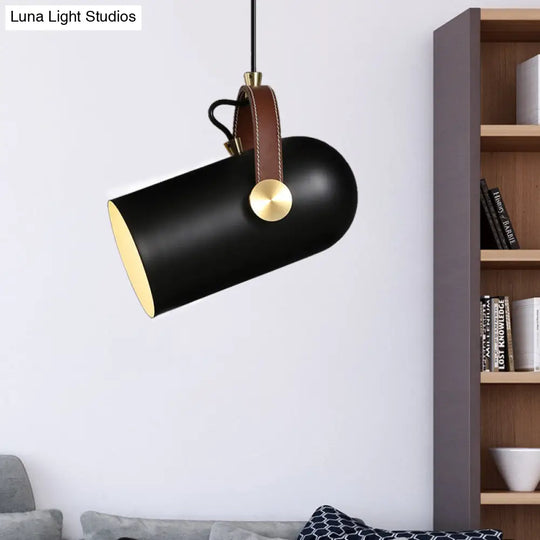 Stylish Metallic Bell Pendant Light With Adjustable Leather Strap In Black