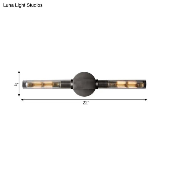 Metallic Black/Brass Tubular Sconce With Clear Glass Shade - Retro Style Wall Lamp (2-Head)