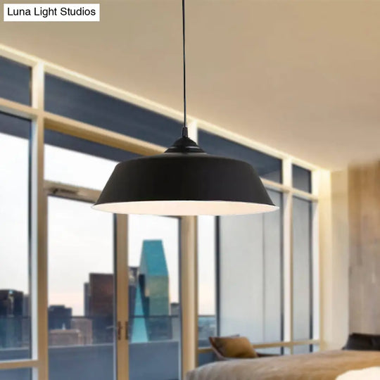 Metallic Black Ceiling Lamp Barn Shade - Retro Industrial Pendant Light For Restaurants (10/14 Wide)