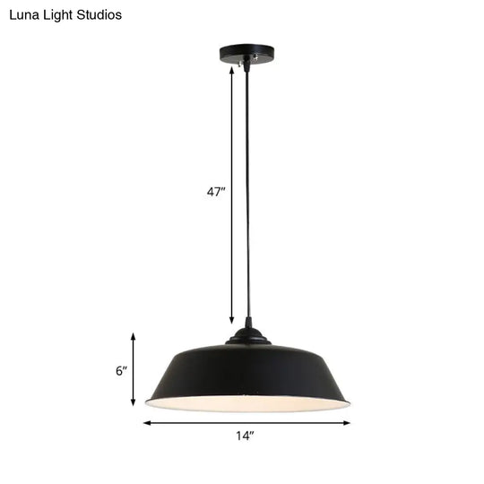 Metallic Black Ceiling Lamp Barn Shade - Retro Industrial Pendant Light For Restaurants (10/14 Wide)
