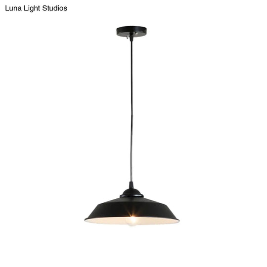 Metallic Black Ceiling Lamp Barn Shade Pendant 10’/14’ Wide – Retro Industrial Hanging Light