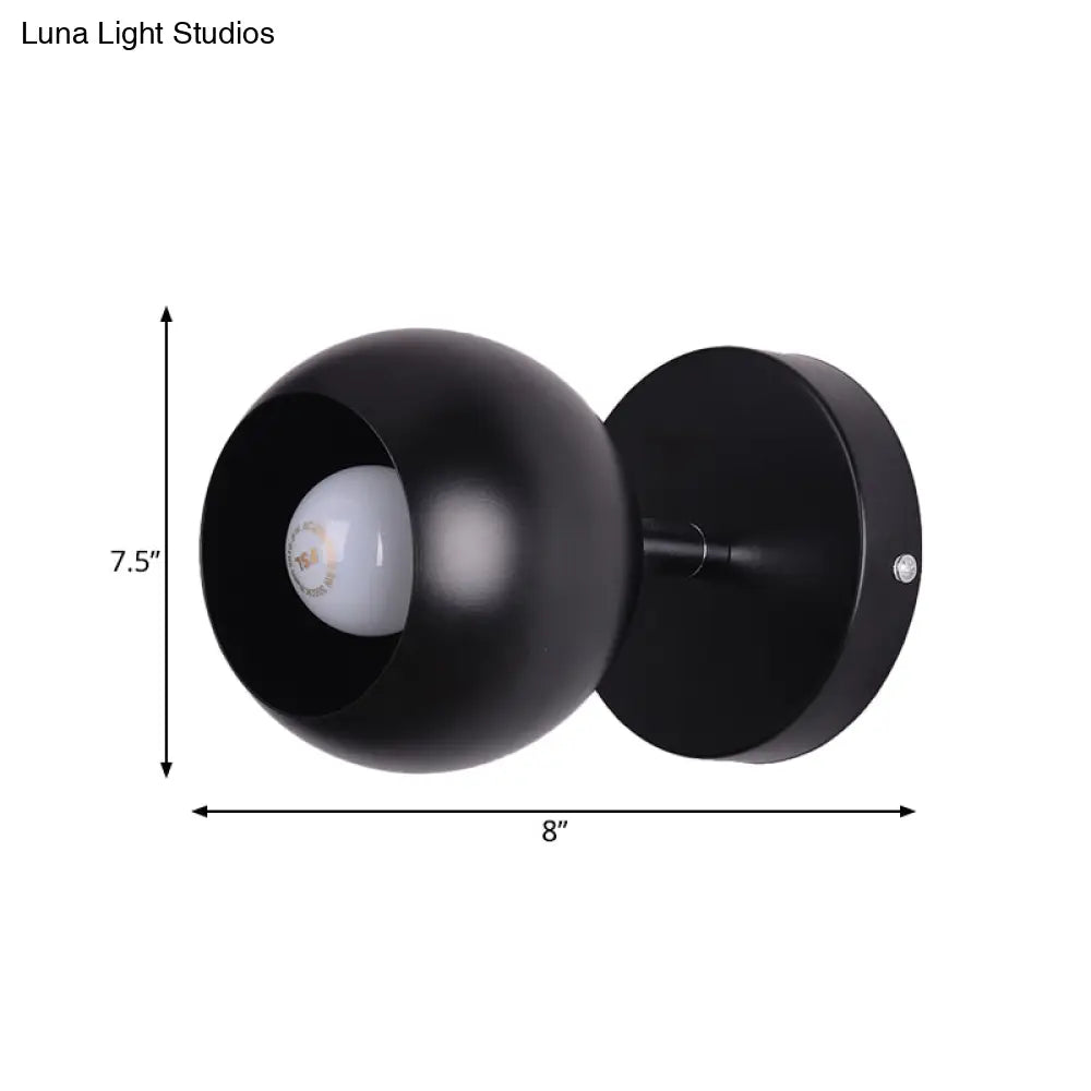 Metallic Black Wall Lighting Ball Shade - Retro Industrial 1 Light Lamp For Bedroom