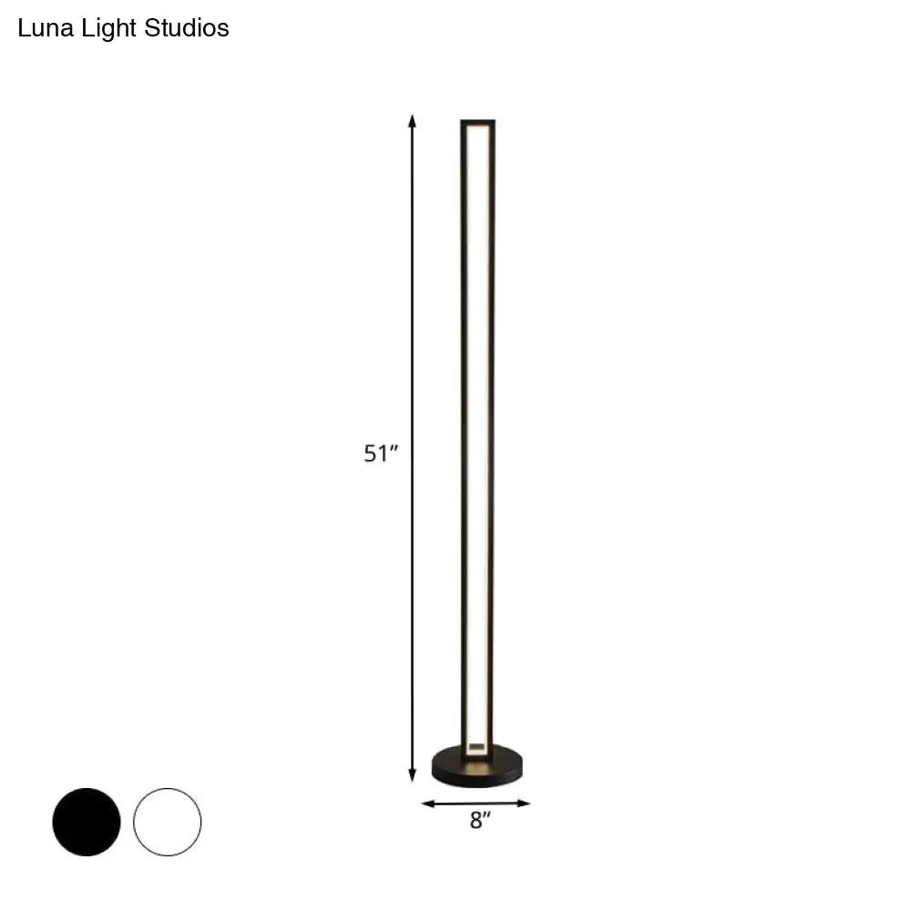 Metallic Black/White Led Floor Lamp - Contemporary Rectangle Frame Stand Up With Warm/White Light