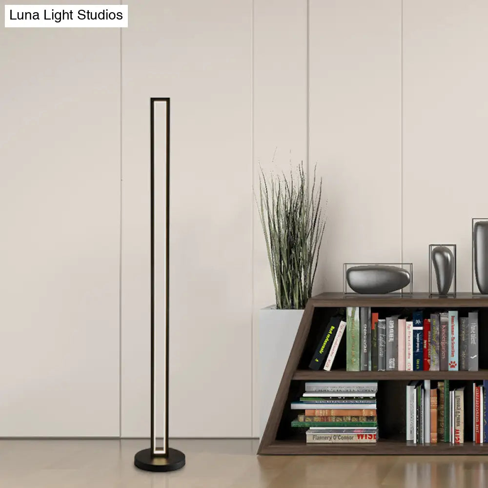 Metallic Black/White Led Floor Lamp - Contemporary Rectangle Frame Stand Up With Warm/White Light