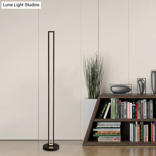 Metallic Black/White Led Floor Lamp - Contemporary Rectangle Frame Stand Up With Warm/White Light