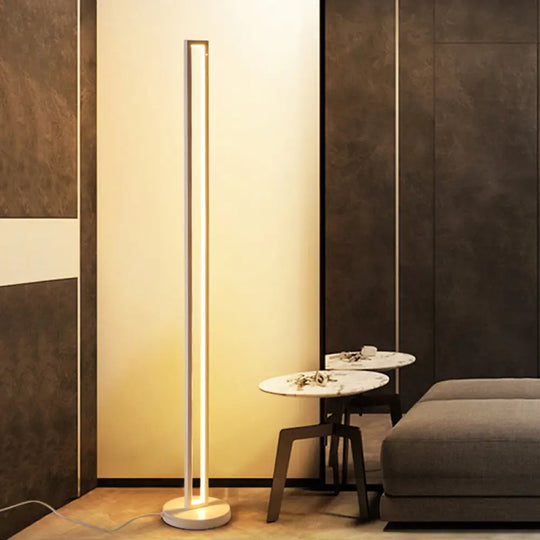 Metallic Black/White Led Floor Lamp - Contemporary Rectangle Frame Stand Up With Warm/White Light