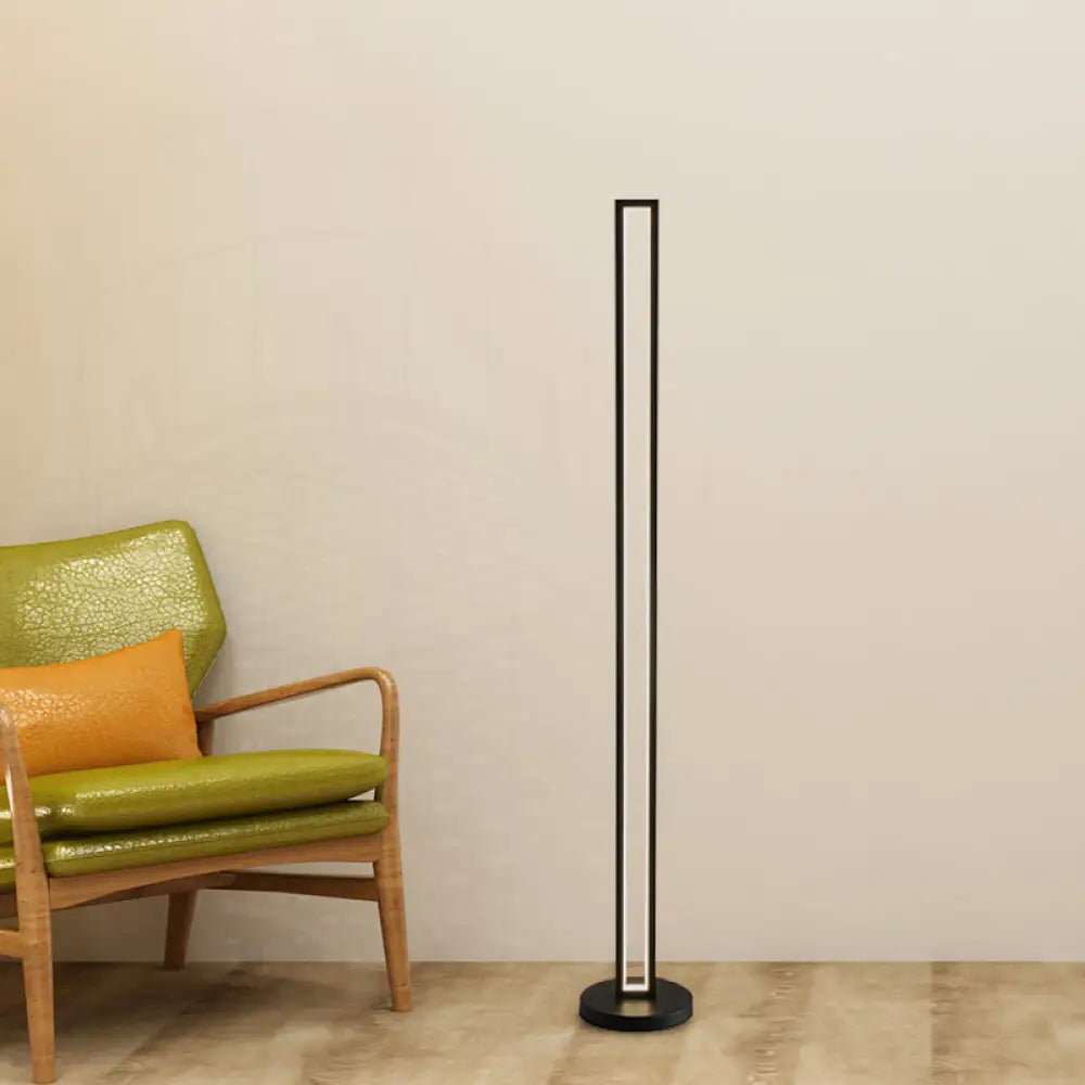 Metallic Black/White Led Floor Lamp - Contemporary Rectangle Frame Stand Up With Warm/White Light