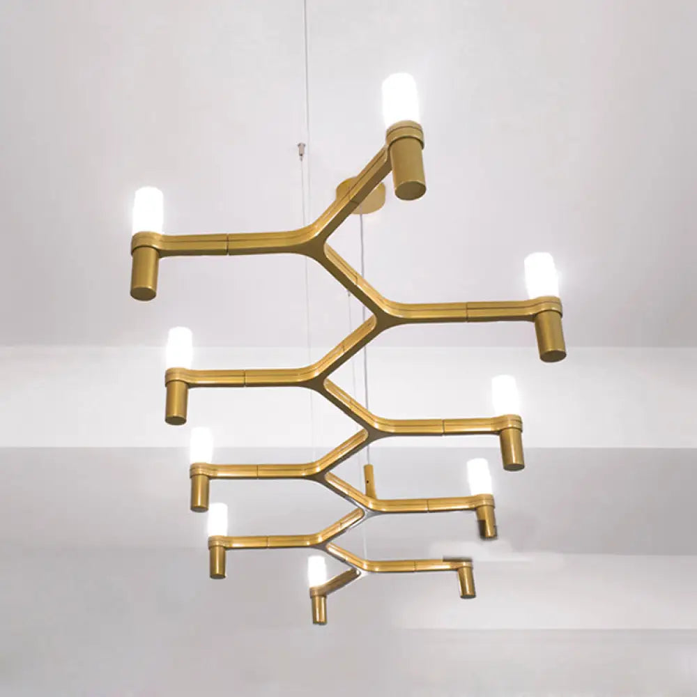 Metallic Branch Island Pendant Light With 10 Bare Bulbs For Modern Dining Room Gold