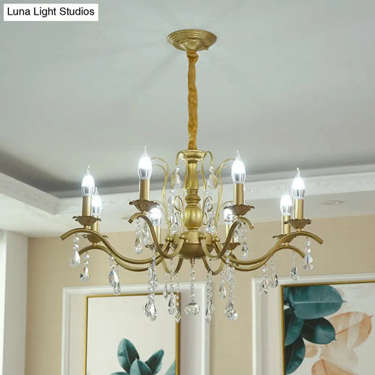 Metallic Candelabra Chandelier With Crystal Decoration - Traditional Hanging Pendant Light