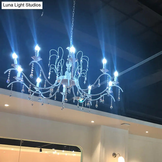 Metallic Candelabra Chandelier With Crystal Decoration - Traditional Hanging Pendant Light