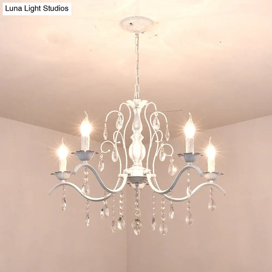 Metallic Candelabra Chandelier With Crystal Decoration - Traditional Hanging Pendant Light