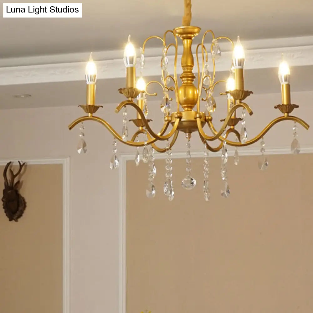 Metallic Candelabra Chandelier With Crystal Decoration - Traditional Hanging Pendant Light