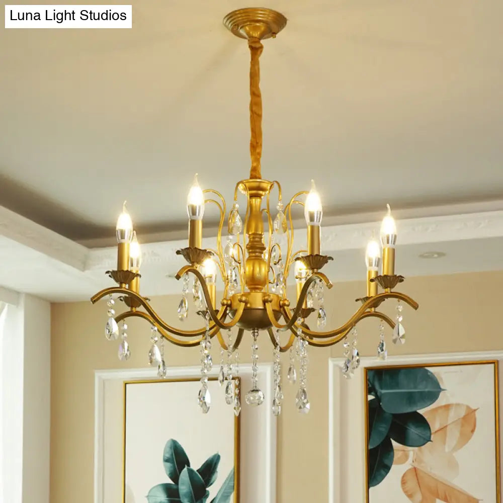 Metallic Candelabra Chandelier With Crystal Decoration - Traditional Hanging Pendant Light