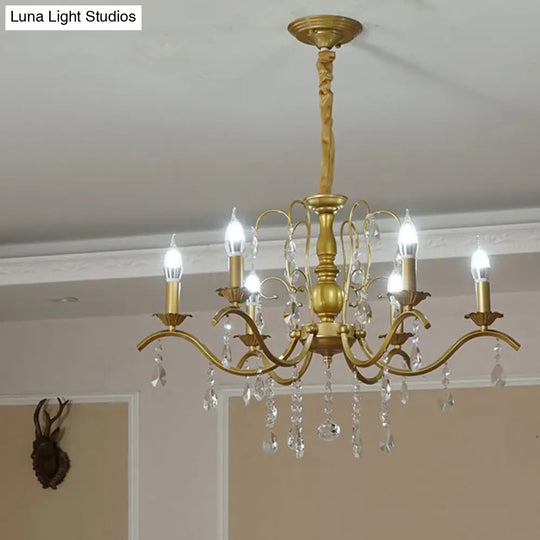 Metallic Candelabra Chandelier With Crystal Decoration - Traditional Hanging Pendant Light